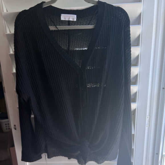 Waffle knit tie-front shirt - Picture 1 of 2